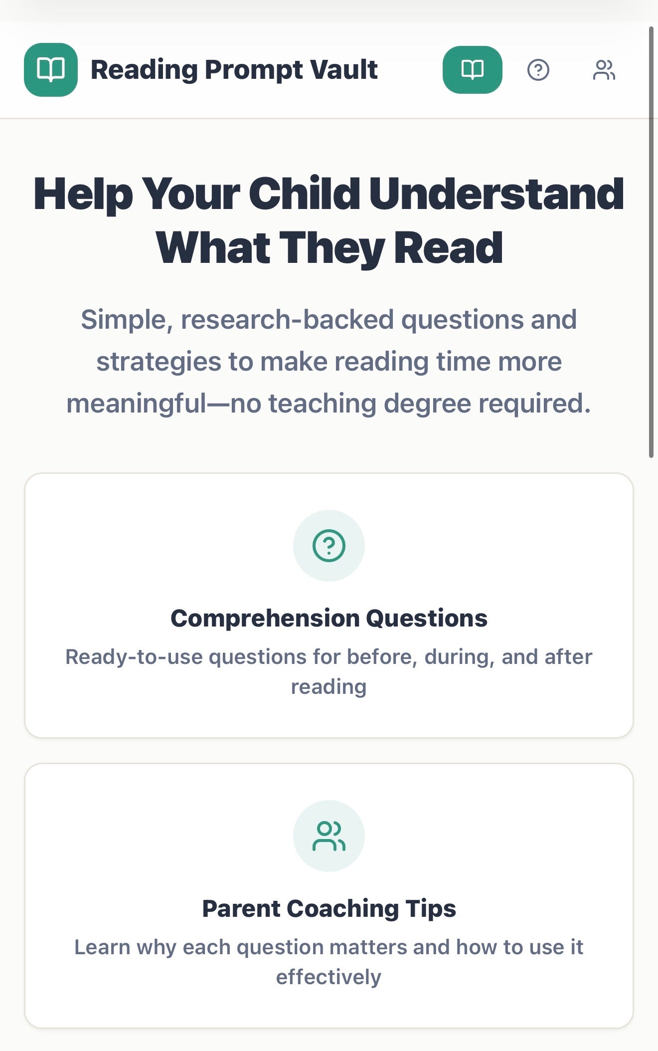 Reading Prompts Vault for Parents