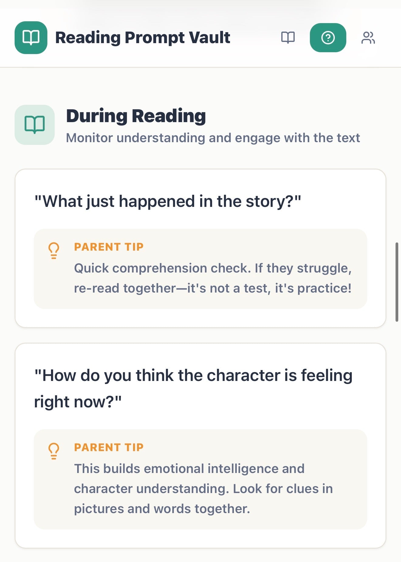 Reading Prompts Vault for Parents