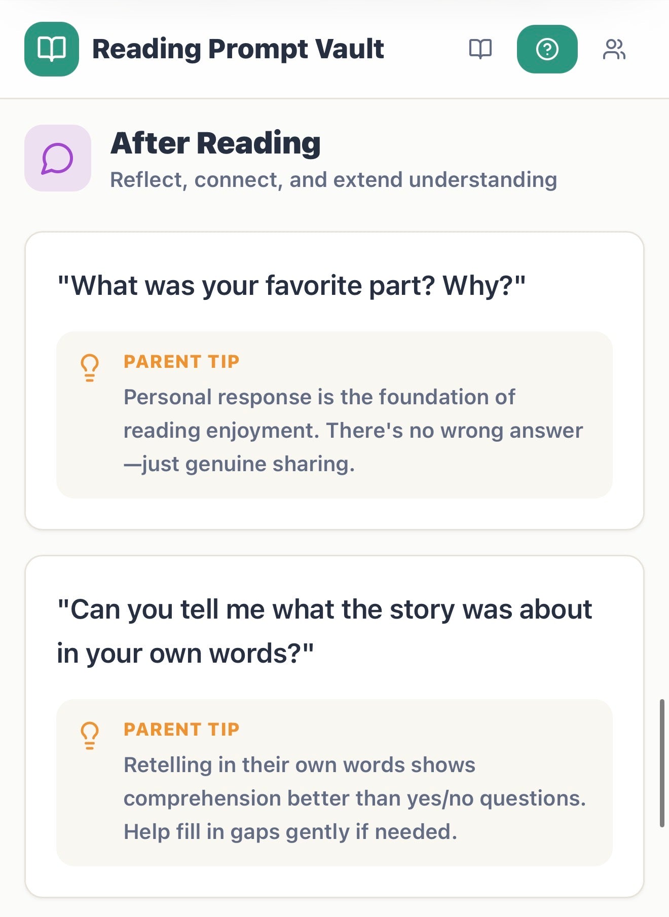 Reading Prompts Vault for Parents